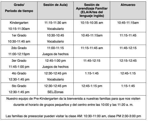 American Education Week Schedule in Spanish