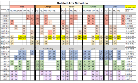 Related Arts Homeroom Teacher Schedule